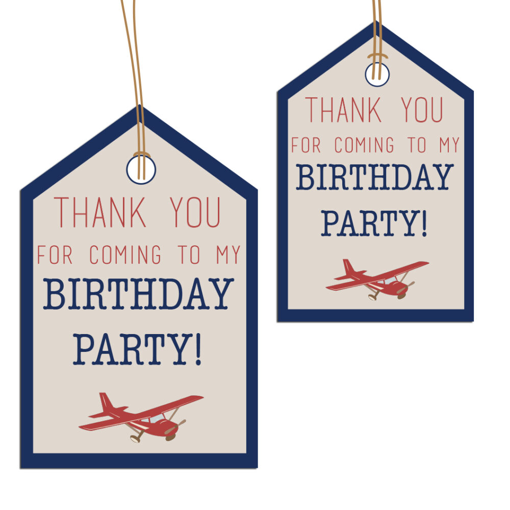 airplane party favor tags on white background