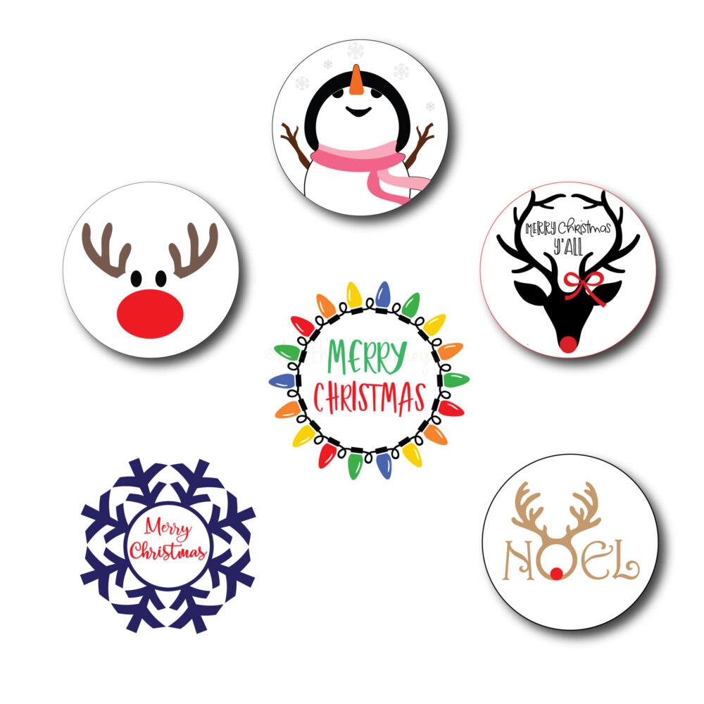Cute Christmas Stickers on white background in 6 styles