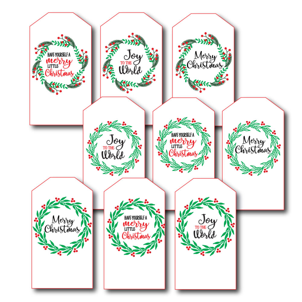 holiday gift tags on white background