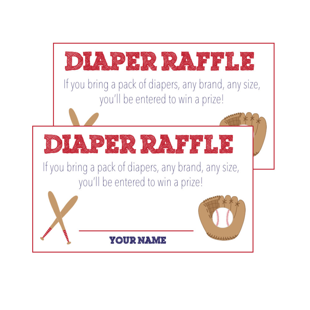 set of two baseball diaper raffle cards on white background