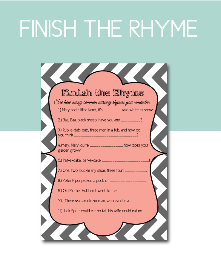 Finish the Rhyme Shower Game in Pink and Grey