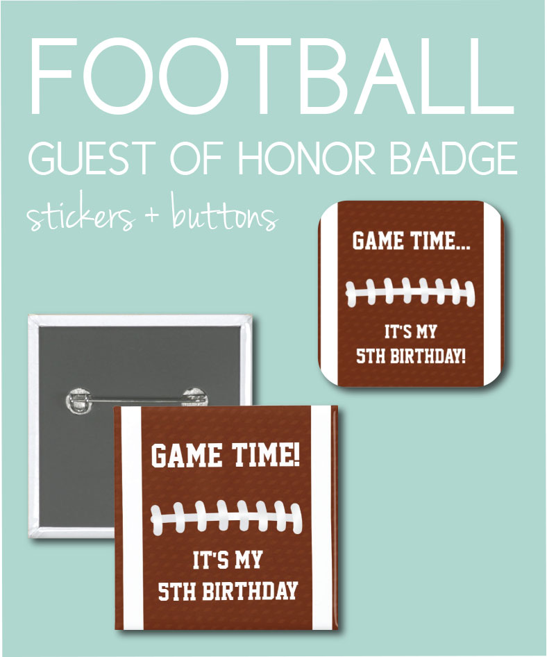 Buttons & Stickers for the guest of honor at football party on teal background