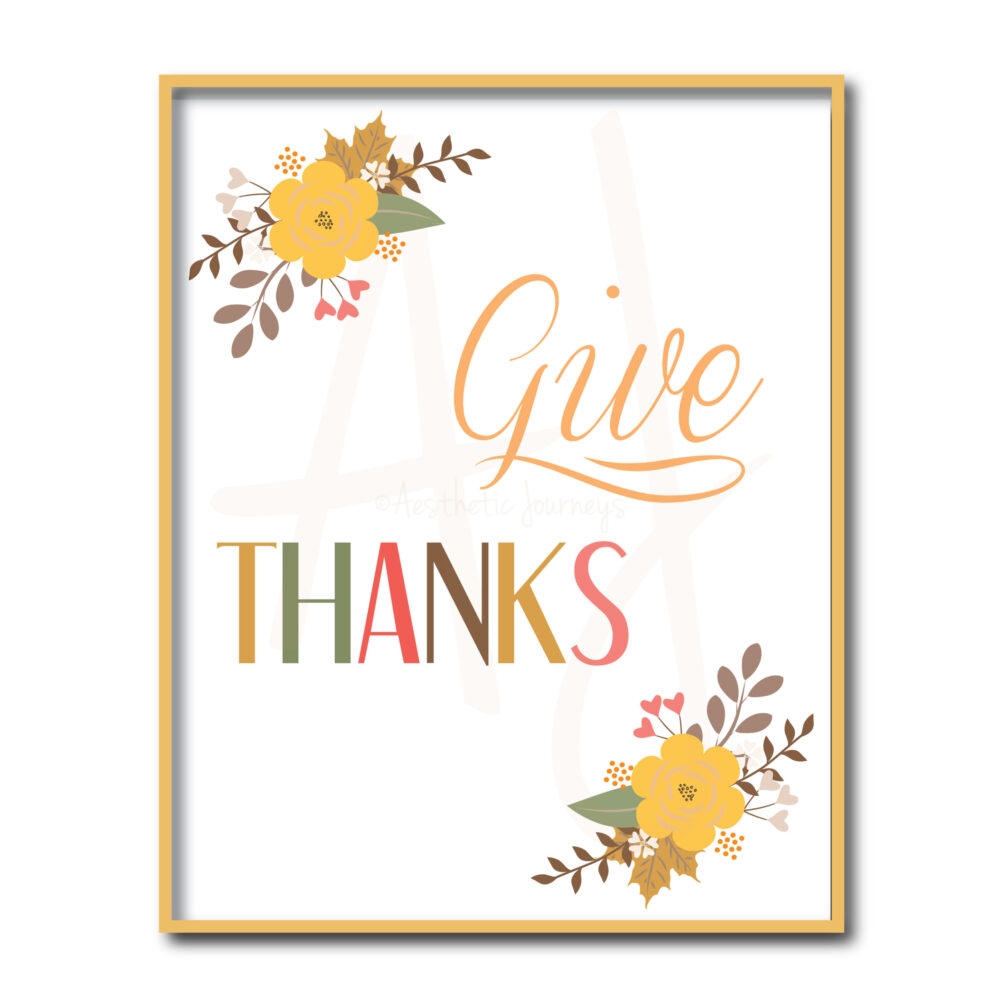Floral Give Thanks Sign on white background