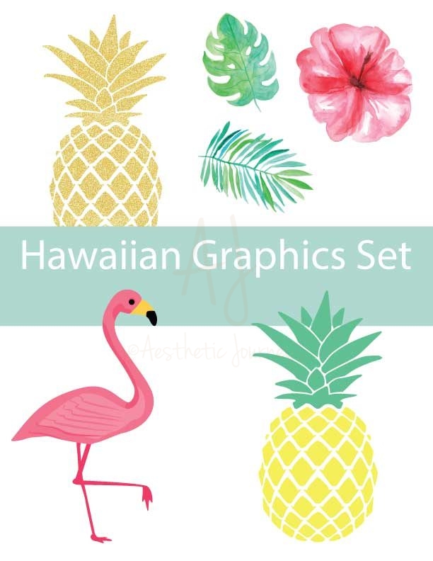 hawaiian graphics set on white background