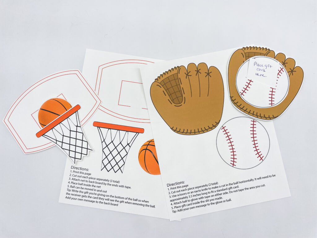 baseball and basketball gift card holders