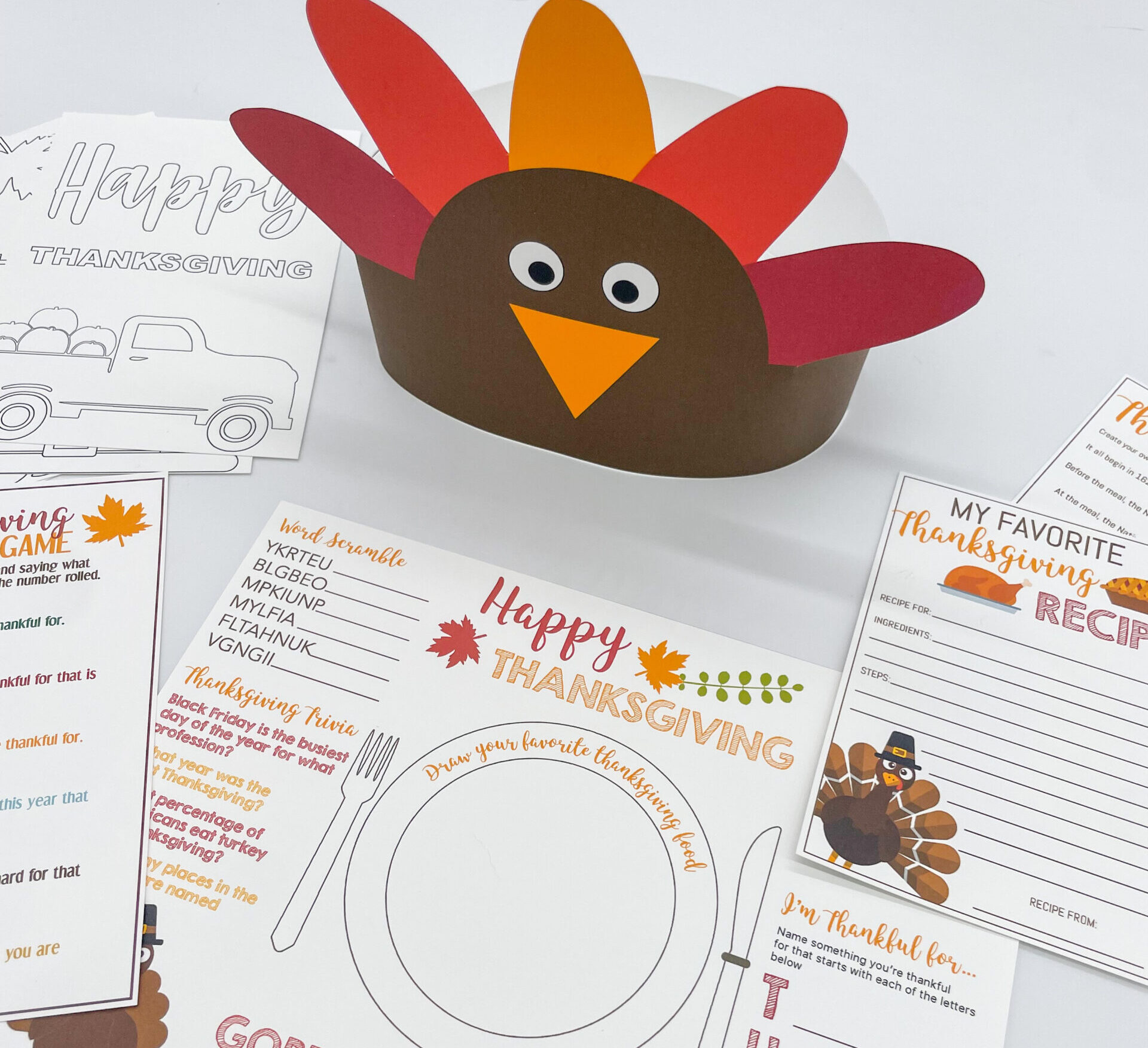 Thanksgiving Printable Crafts on a white background