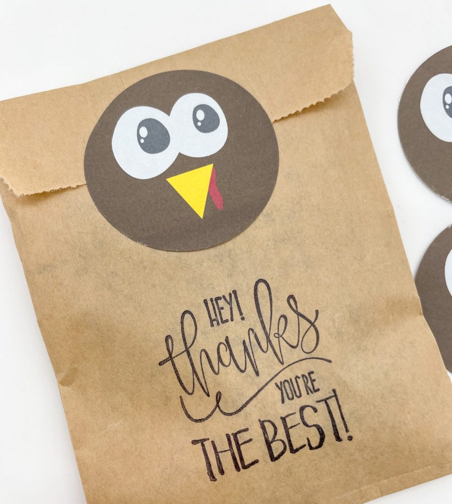 thank you bag with turkey sticker on white background