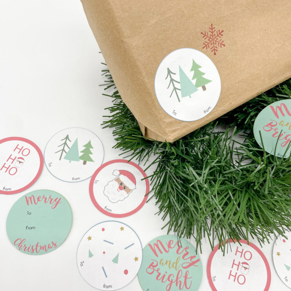 12 christmas stickers on white background