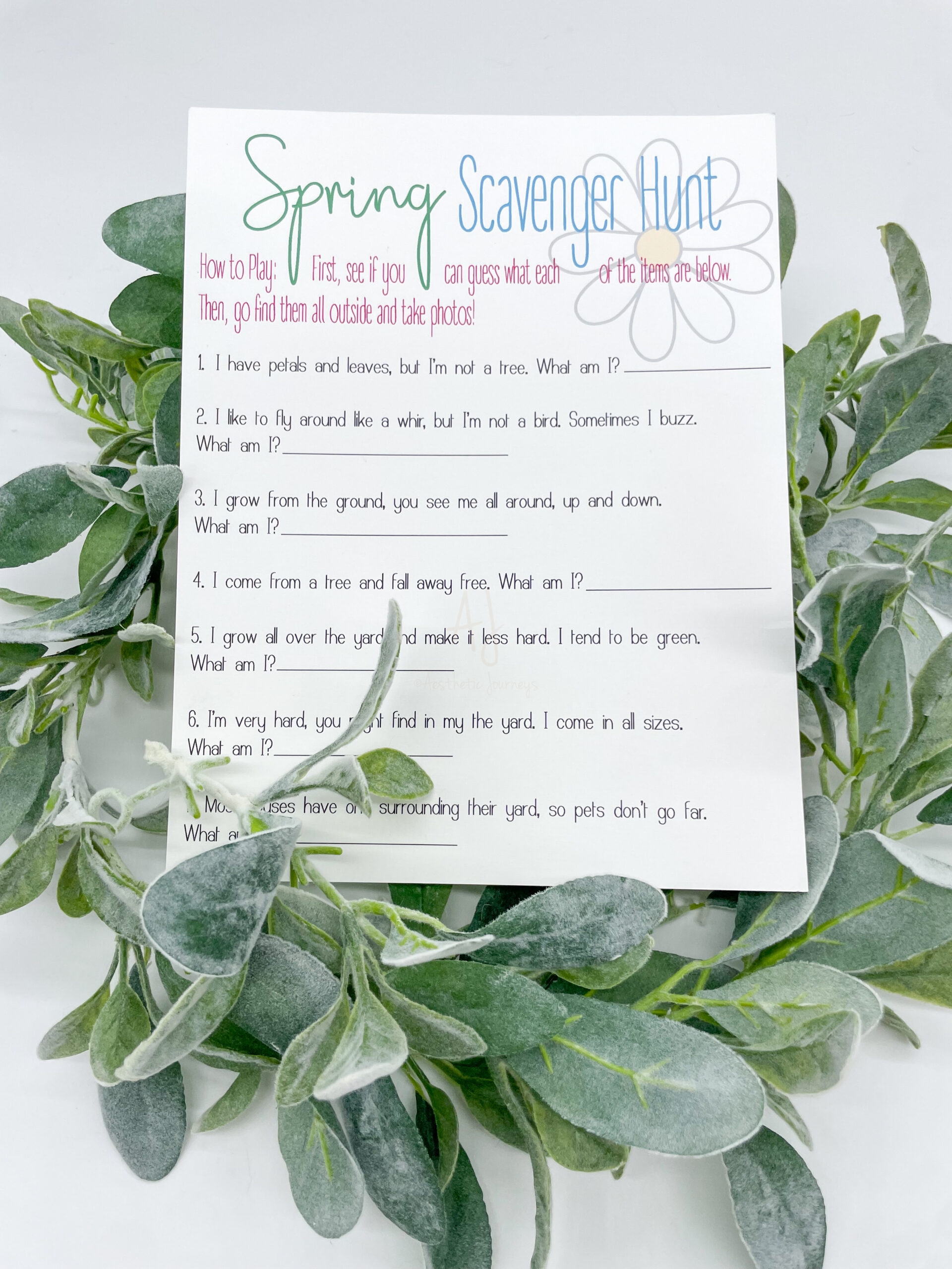 spring scavenger hunt on white background