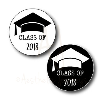 circle graduation party stickers on white background in black and white