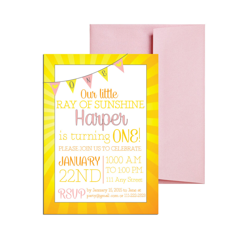 Yellow sunshine themed party invite