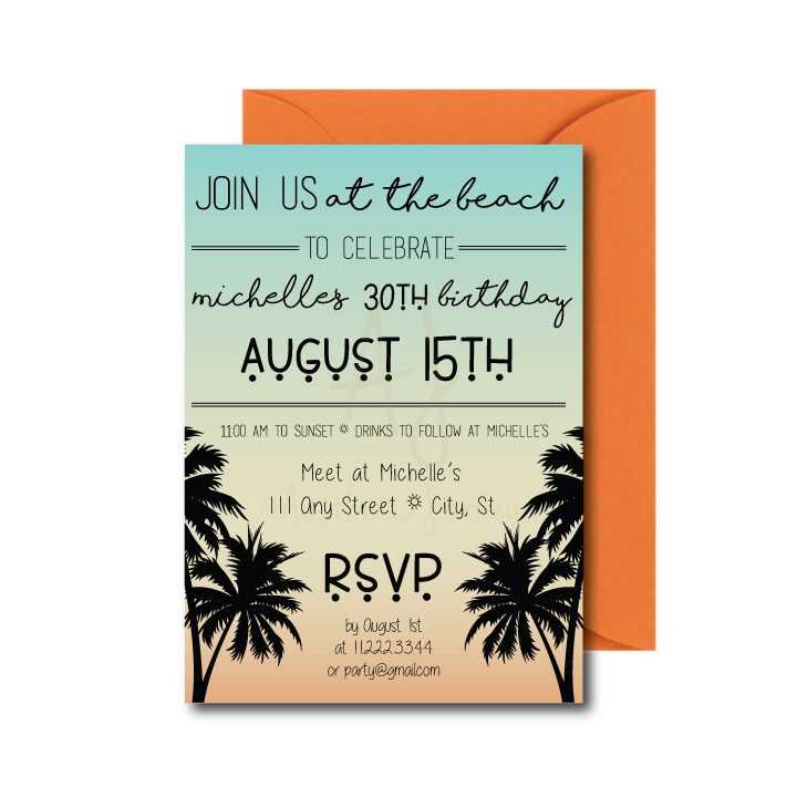 Beach Birthday Invite + Envelopes - Aesthetic Journeys Designs