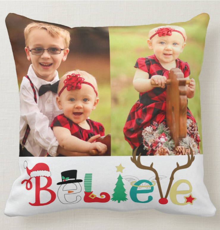 Square holiday photo pillow