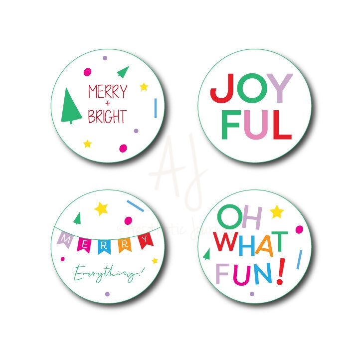 Bright Holiday Stickers | Set of 12 - Aesthetic Journeys Designs