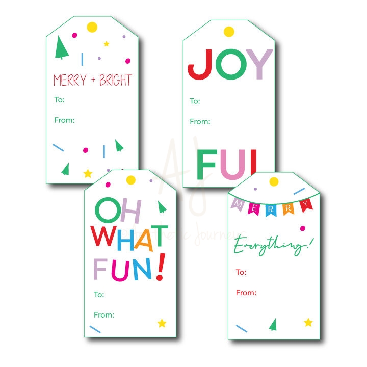 Bright Christmas Tags  Set of 12 + String - Aesthetic Journeys Designs