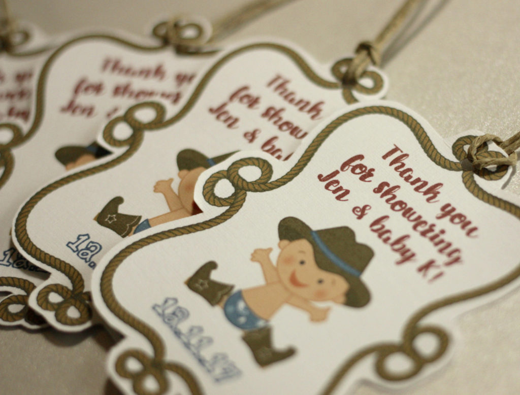 Cowboy Themed Thank You Tags | Set of 10 Baby Shower Decorations | Tags with Personalization