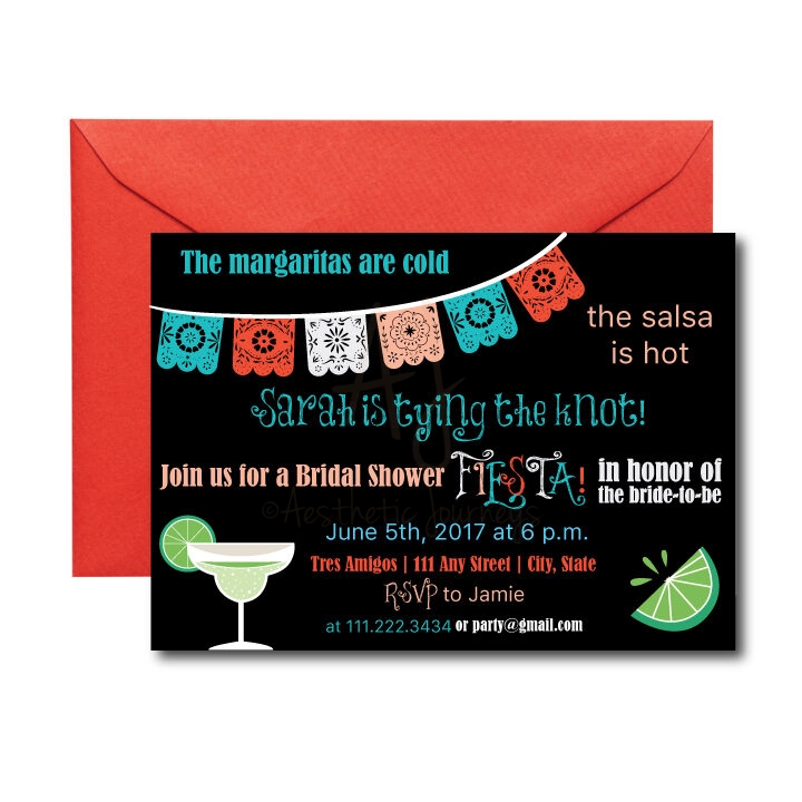Fiesta invitation for Bridal Shower with red envelope on white background