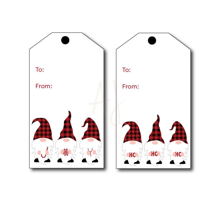 Christmas Gnomes Tags on white background