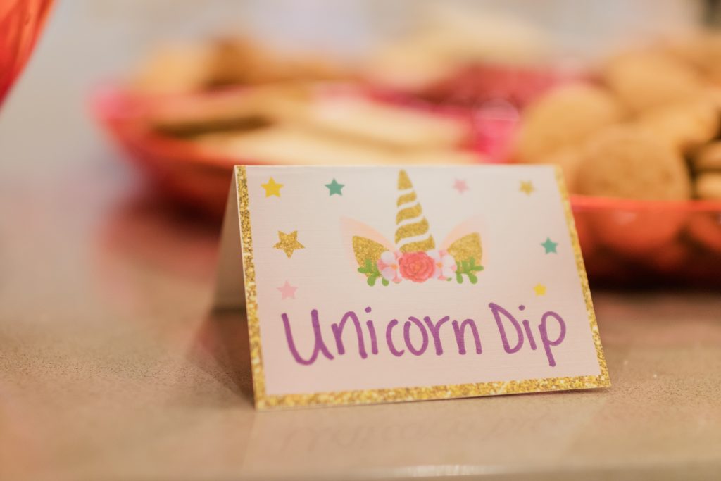 unicorn themed food cards