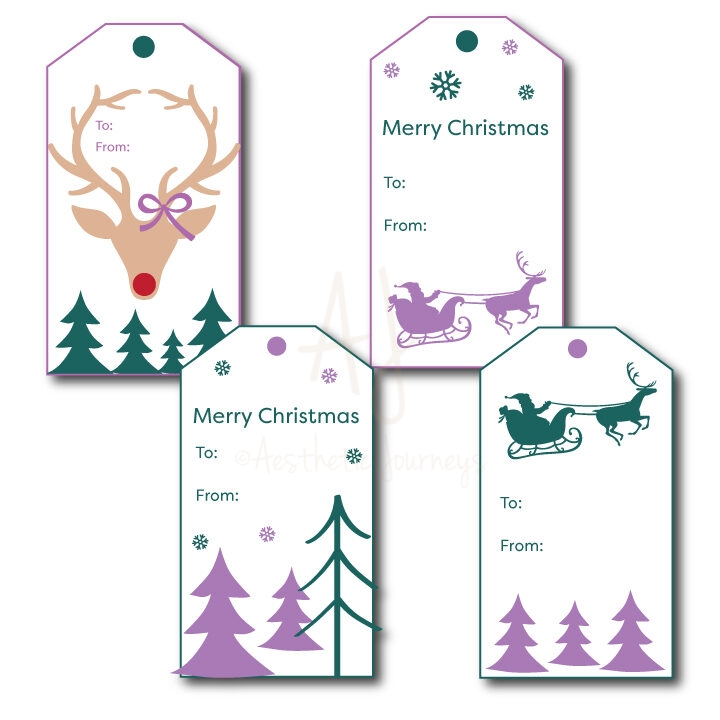 Purple and Teal Christmas Tags