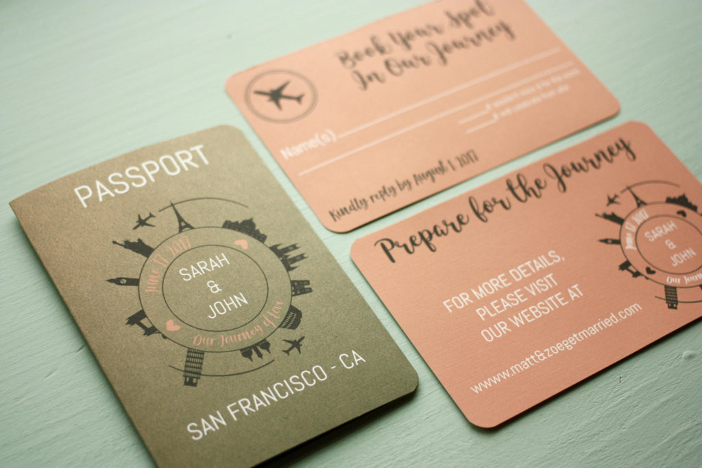 Travel Themed Invitation Suite | Passport Invites with RSVPs | Printed, Wedding Invites with RSVPs, Details Card, and Envelopes