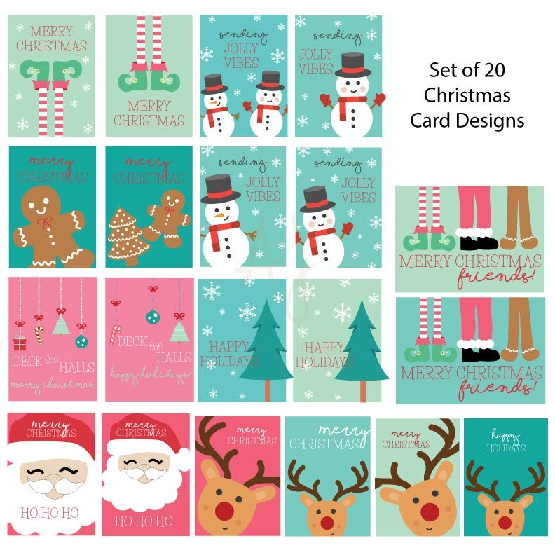 printable Christmas card set on white background